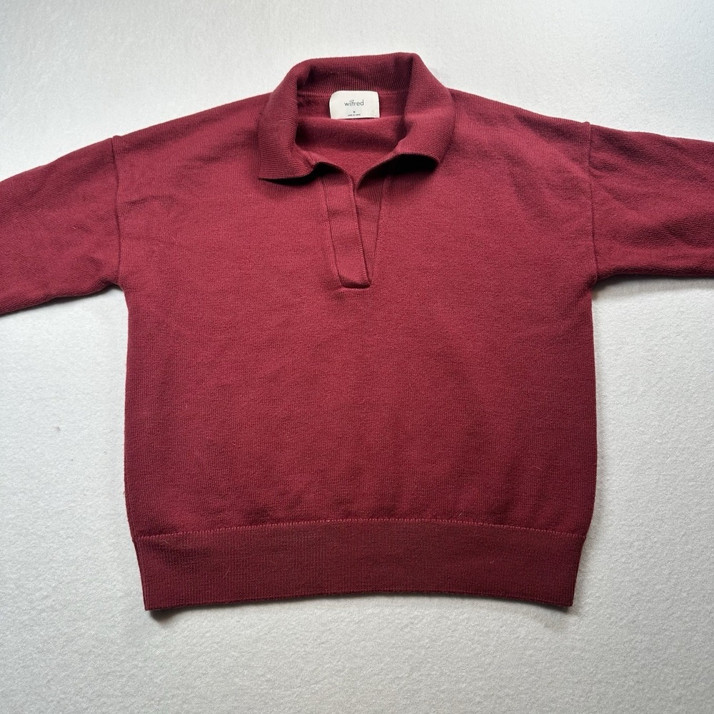 Wilfred Clara Sweater Relaxed Merino Wool Polo Pink Size M Knit Pullover